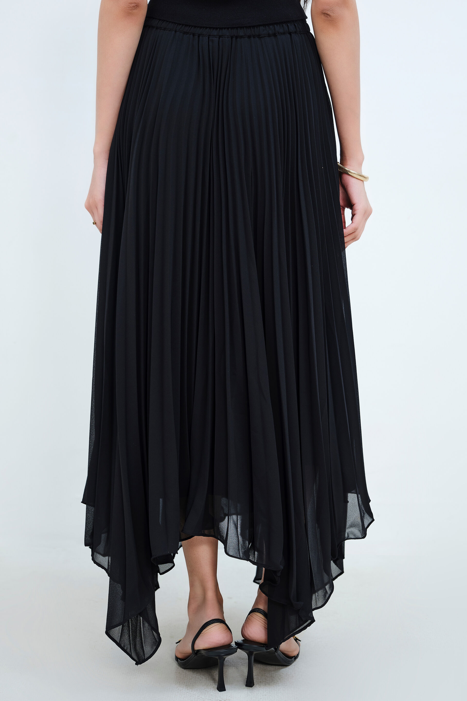 Black Handkerchief Pleated Skirt, Black, image 5